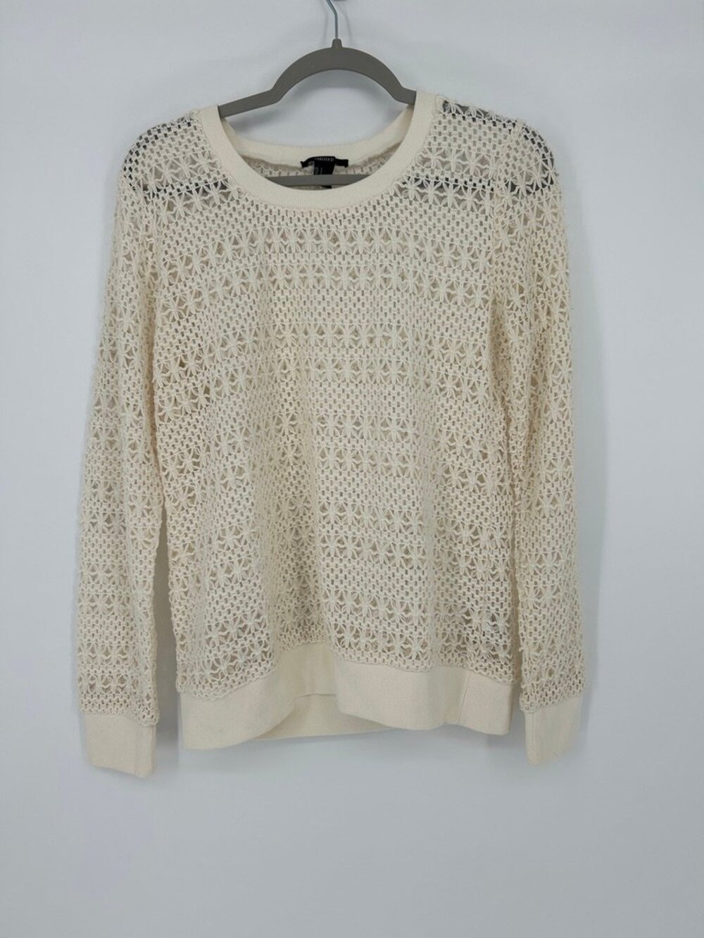 Forever 21 Crochet Lace Open Knit Sweater Womens Large Boho Cottagecore Coastal